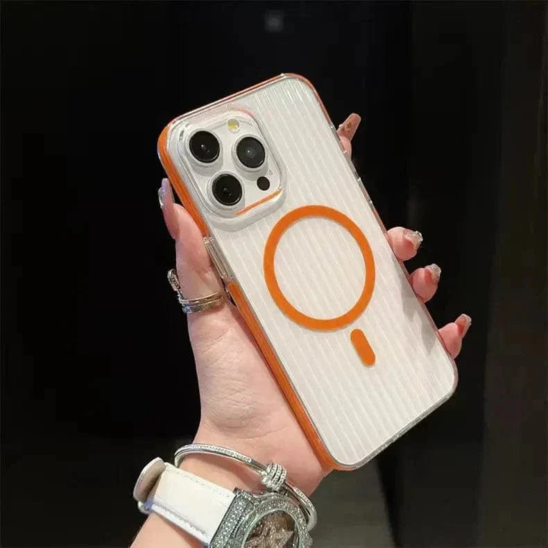 Non-Slip Edge Fluted Grating Magsafe Clear Case for iPhone 15 Pro Max iPhone 15 Pro Max orange with magsafe Cases & Covers