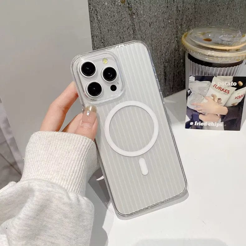 Non-Slip Edge Fluted Grating Magsafe Clear Case for iPhone 15 Pro Max iPhone 15 Pro Max white with magsafe Cases & Covers