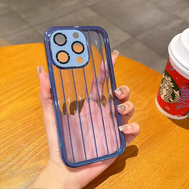 Plating Stripes Camera Protective Lens Clear Case for iPhone 15 iPhone 15 Sierra Blue Cases & Covers