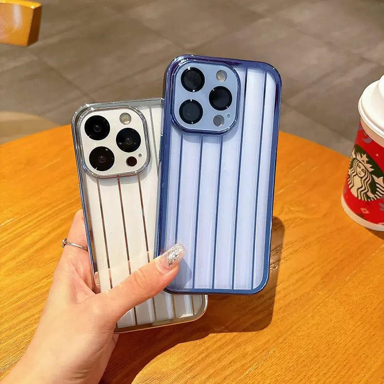 Plating Stripes Camera Protective Lens Clear Case for iPhone 15 Pro Max Cases & Covers