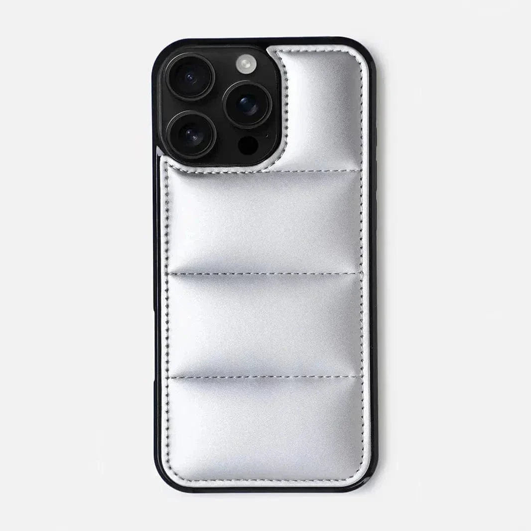 Puffer Pattern Soft TPU Hard Case for iPhone 15 Pro Max iPhone 15 Pro Max silver Cases & Covers