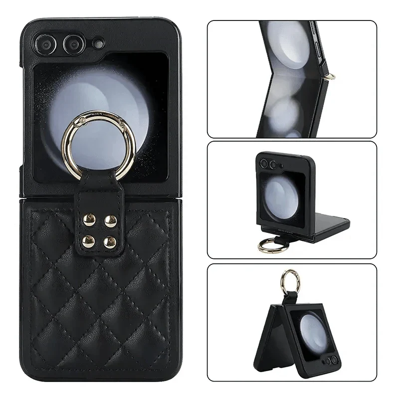 Rhombus PU Leather Ring Case for Samsung Z Flip5