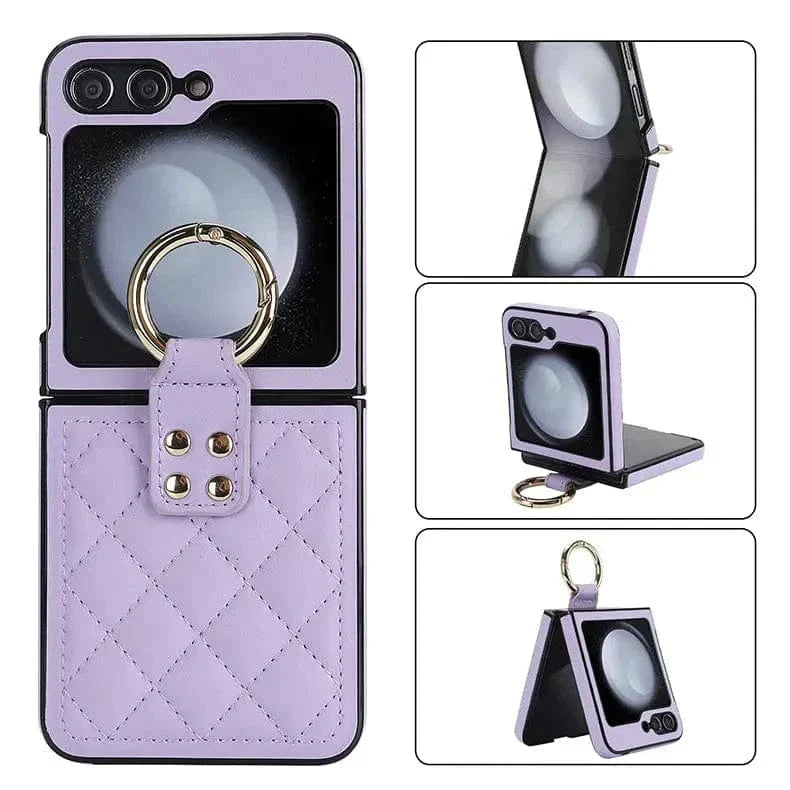 Rhombus PU Leather Ring Case for Samsung Z Flip5 Samsung Z Flip5 Purple