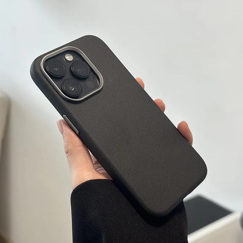 Vegan Leather Metal Button Magsafe Case for iPhone 15 Pro iPhone 15 Pro black Cases & Covers
