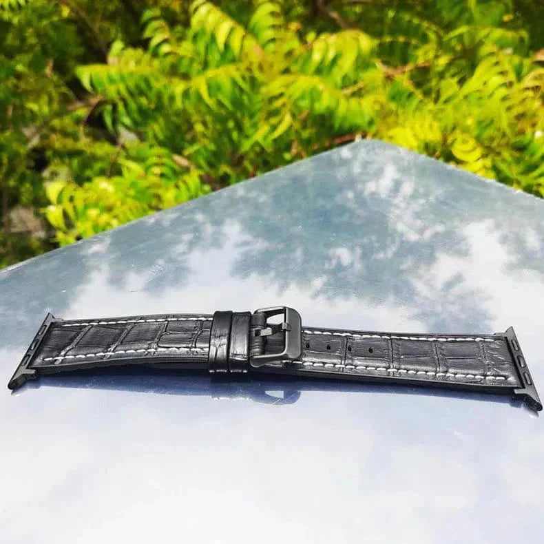 Crocodile Leather Texture White Thread Silicone Band for Apple Watch 38 | 40 | 41 | 42mm S10 38 | 40 | 41 | 42mm S10 black Straps & Bands