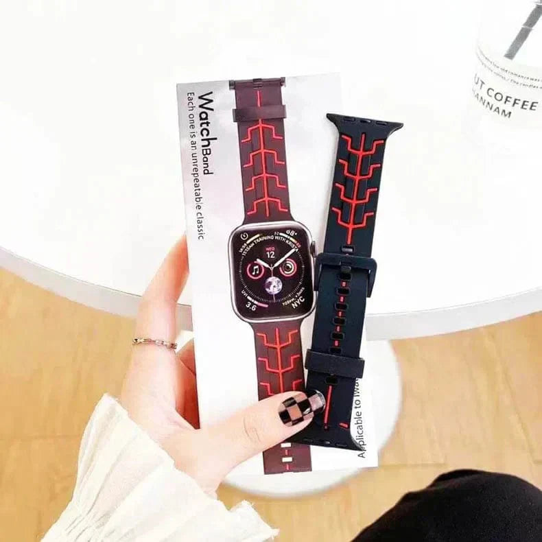 Tron Silicone Sport Band for Apple Watch 42 | 44 | 45 | Ultra 49 | 46mm S10 42 | 44 | 45 | Ultra 49 | 46mm S10 black-red Straps & Bands