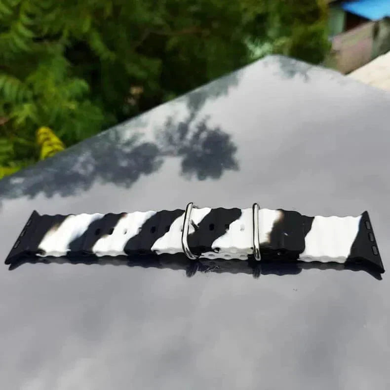 Dual Shade Ocean Silicone Soft Band for Apple Watch 42 | 44 | 45 | Ultra 49 | 46mm S10 42 | 44 | 45 | Ultra 49 | 46mm S10 Black White Straps & Bands