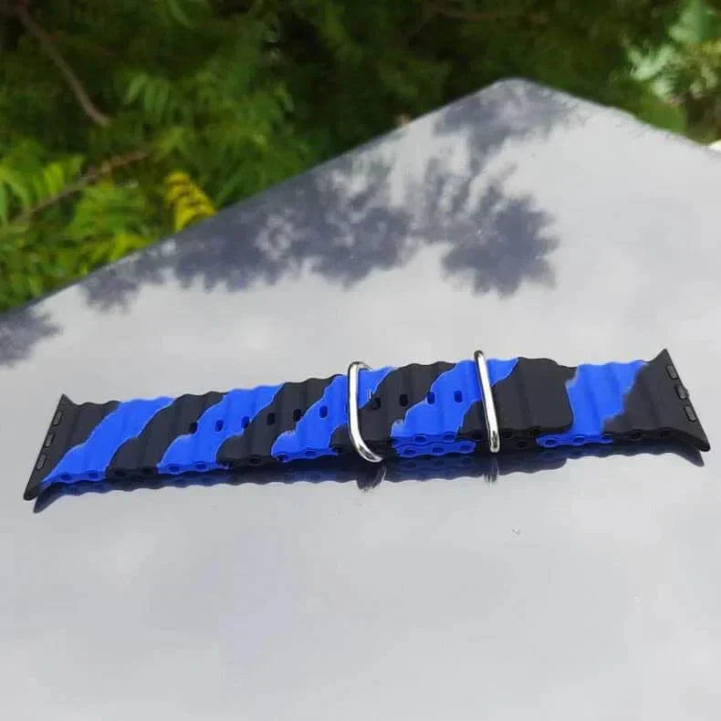 Dual Shade Ocean Silicone Soft Band for Apple Watch 42 | 44 | 45 | Ultra 49 | 46mm S10 42 | 44 | 45 | Ultra 49 | 46mm S10 Blue Black Straps & Bands