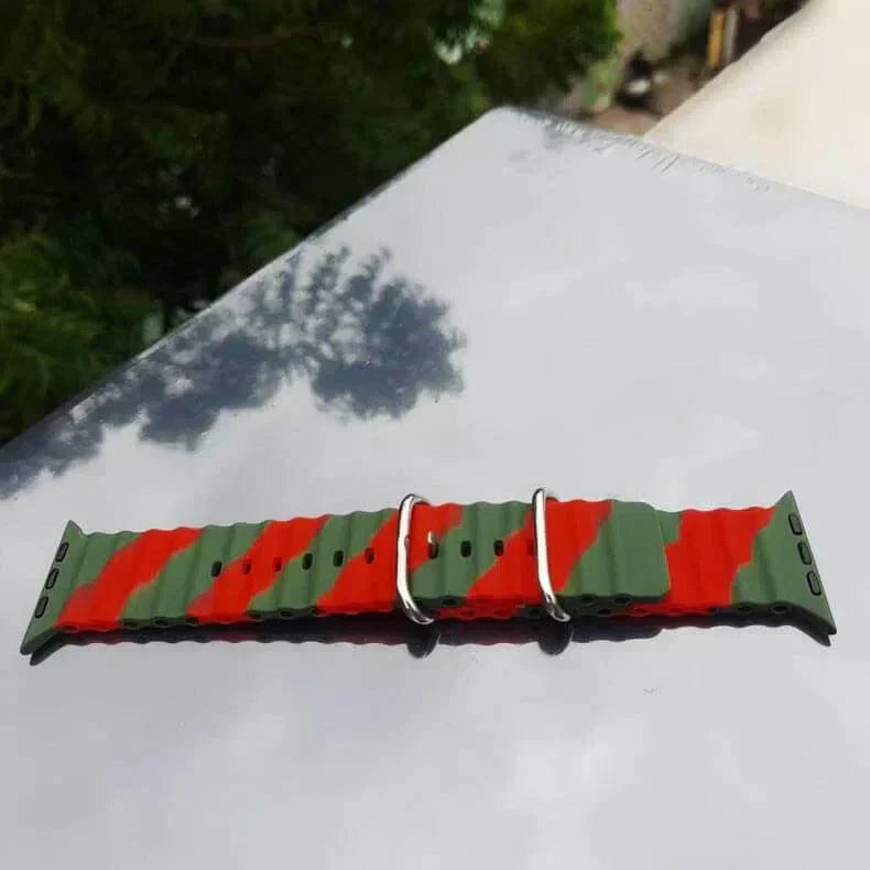 Dual Shade Ocean Silicone Soft Band for Apple Watch 42 | 44 | 45 | Ultra 49 | 46mm S10 42 | 44 | 45 | Ultra 49 | 46mm S10 Green Red Straps & Bands