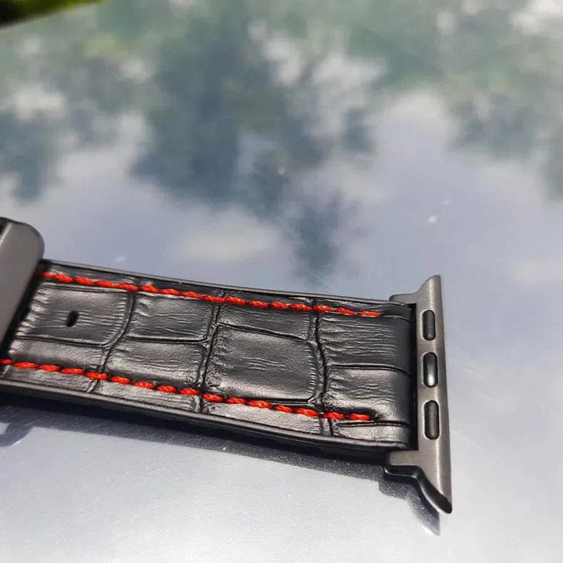 Crocodile Leather Texture Red Thread Silicone Band for Apple Watch 38 | 40 | 41 | 42mm S10 Straps & Bands