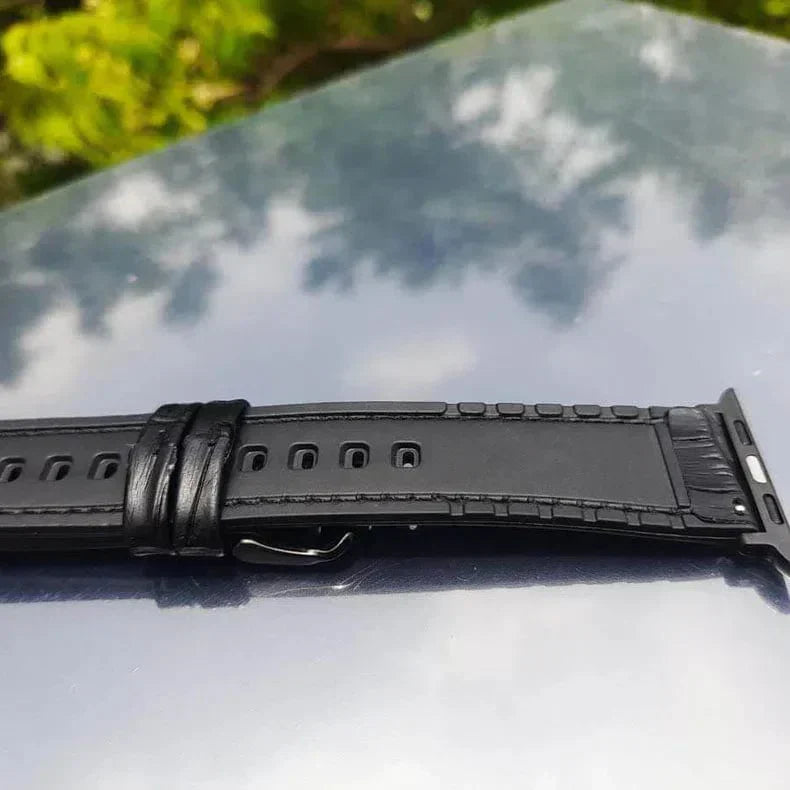 Crocodile Leather Texture Red Thread Silicone Band for Apple Watch 38 | 40 | 41 | 42mm S10 Straps & Bands