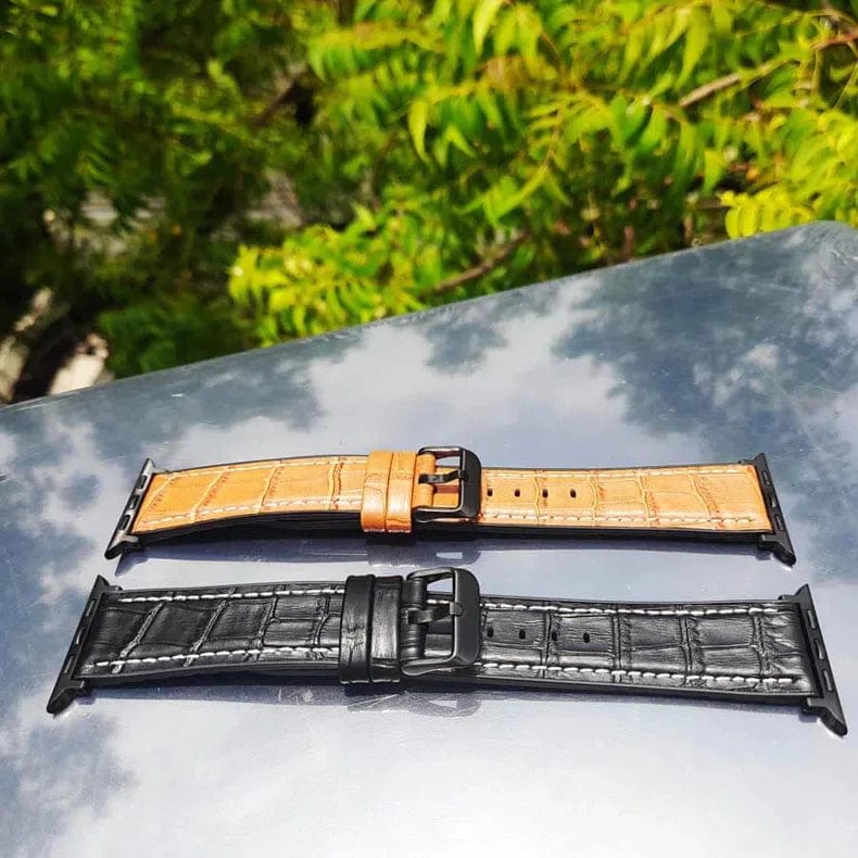 Crocodile Leather Texture White Thread Silicone Band for Apple Watch 38 | 40 | 41 | 42mm S10 Straps & Bands