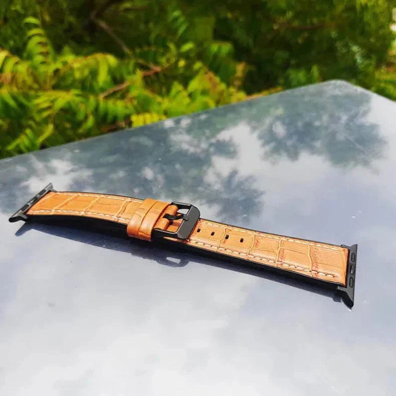 Crocodile Leather Texture White Thread Silicone Band for Apple Watch 38 | 40 | 41 | 42mm S10 Straps & Bands