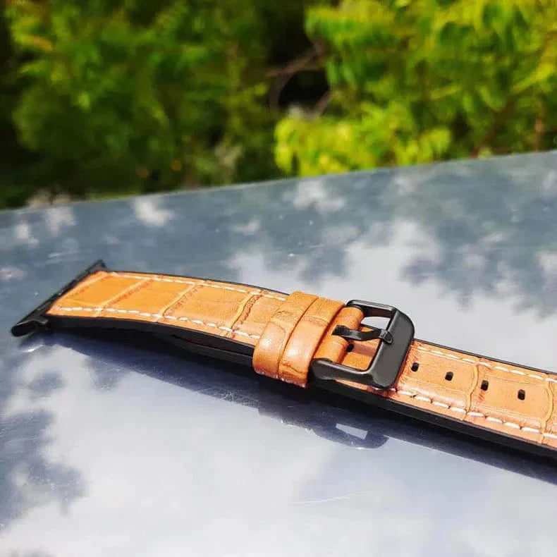 Crocodile Leather Texture White Thread Silicone Band for Apple Watch 38 | 40 | 41 | 42mm S10 Straps & Bands