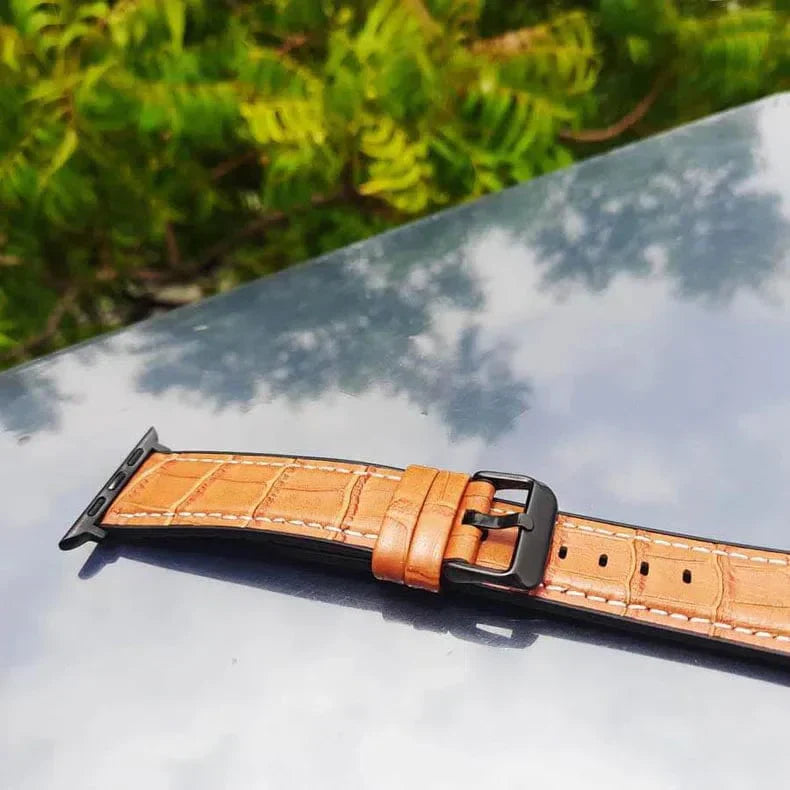 Crocodile Leather Texture White Thread Silicone Band for Apple Watch 38 | 40 | 41 | 42mm S10 Straps & Bands