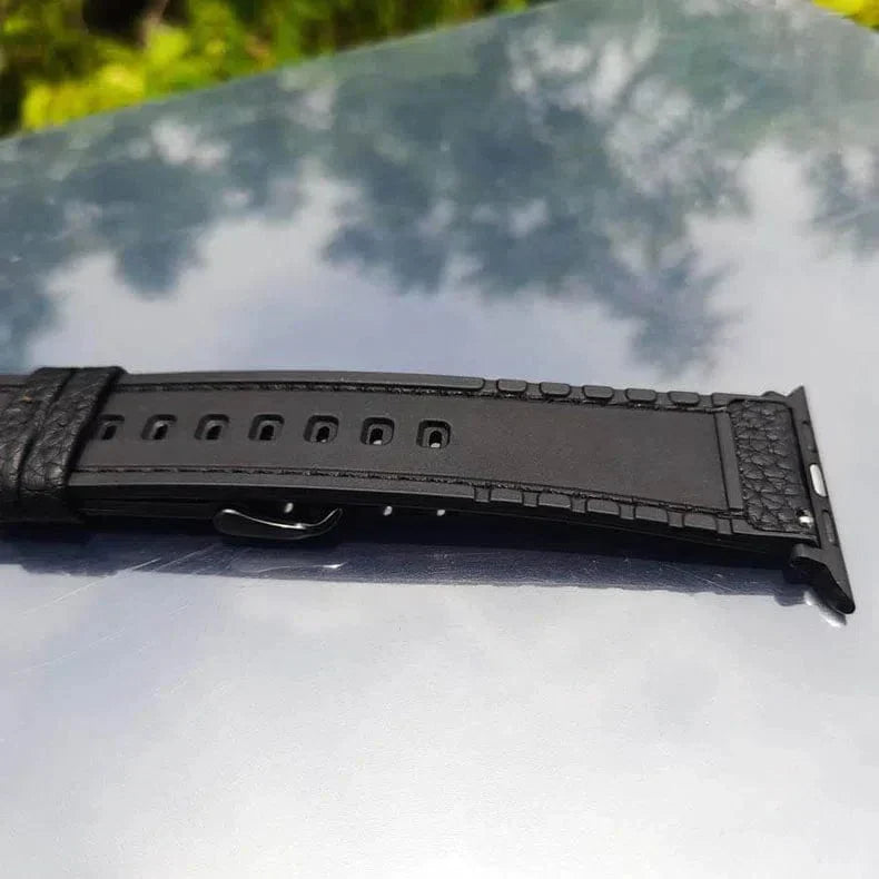 Grainy Leather Texture Red Thread Stitch Watch Band for Apple Watch 38 | 40 | 41 | 42mm S10 Straps & Bands