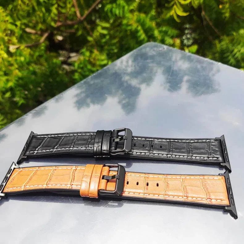 Crocodile Leather Texture White Thread Silicone Band for Apple Watch 38 | 40 | 41 | 42mm S10 Straps & Bands