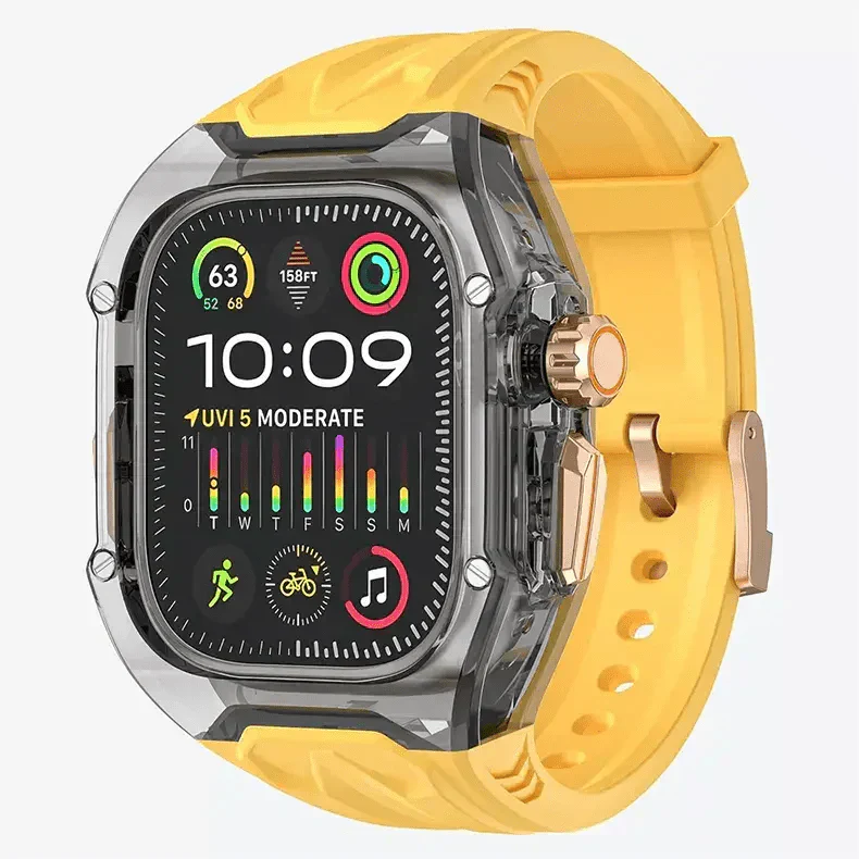 Silicone Watch Band with Protective Rugged Hard Cover for Apple Watch Ultra 49mm Ultra 49mm yellow-smoke Straps & Bands