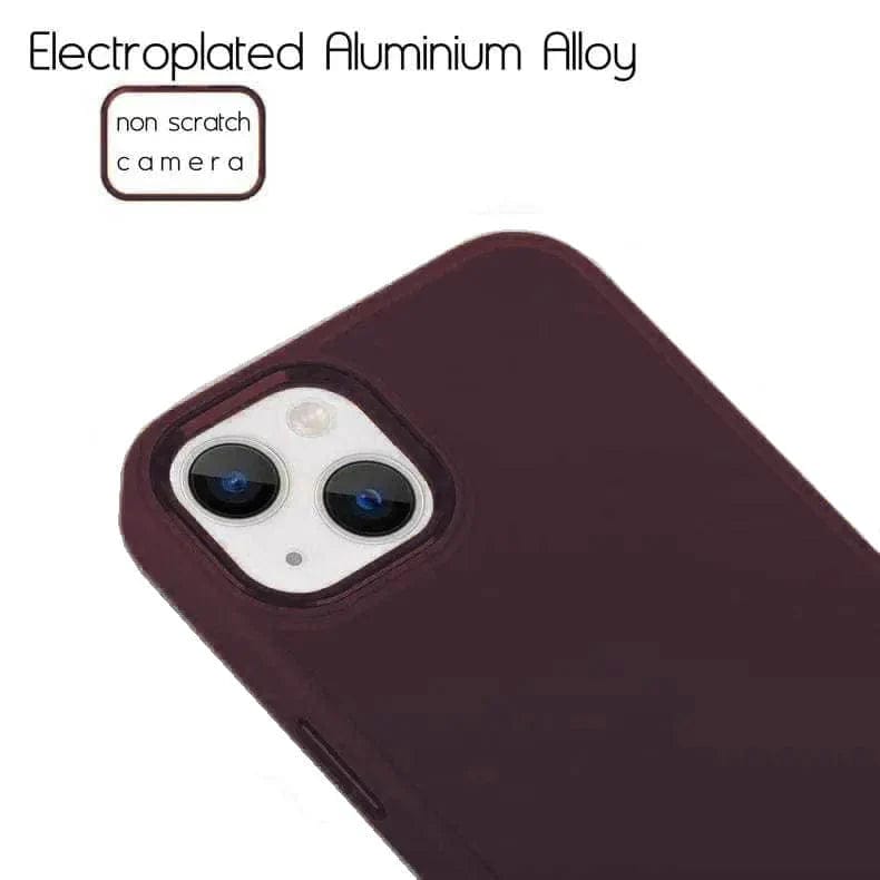 3 in 1 Metal Camera Frame Matte TPU Case for iPhone Back Cases iPhone 14 Plus / Wine