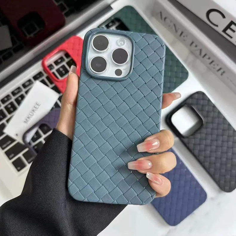Luxury Weave Breathable Matte Silicone Grid Back Case Cover for iPhone