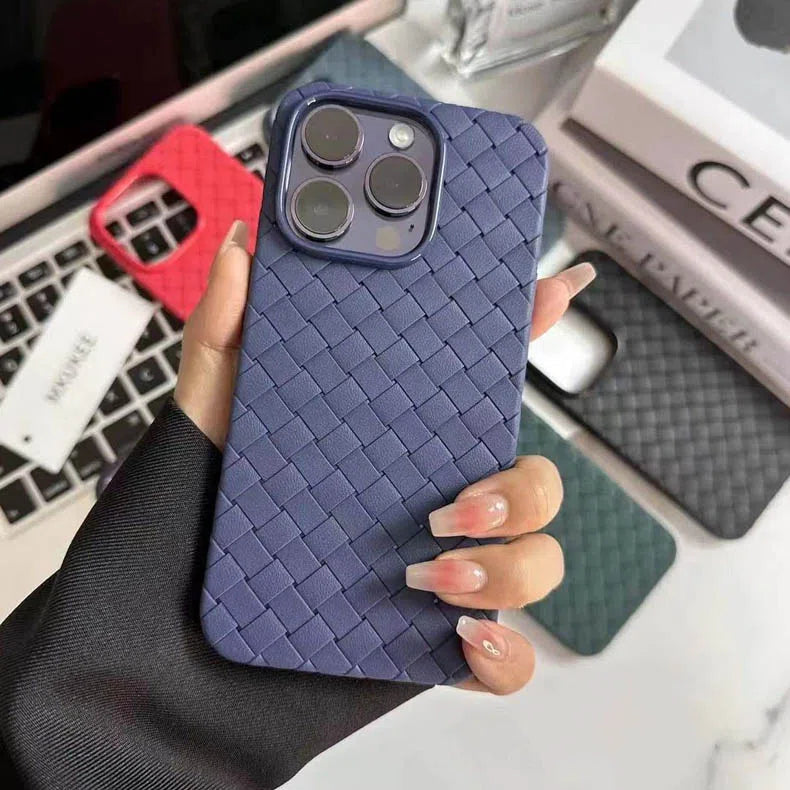 Luxury Weave Breathable Matte Silicone Grid Back Case Cover for iPhone