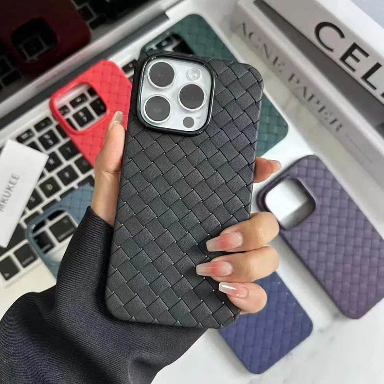Luxury Weave Breathable Matte Silicone Grid Back Case Cover for iPhone