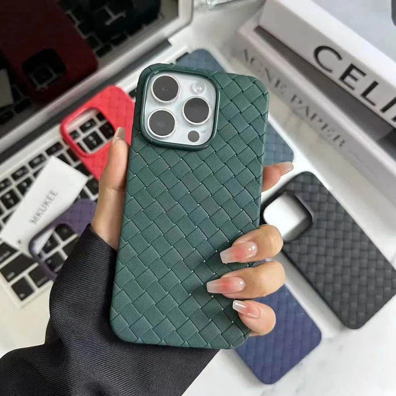 Luxury Weave Breathable Matte Silicone Grid Back Case Cover for iPhone