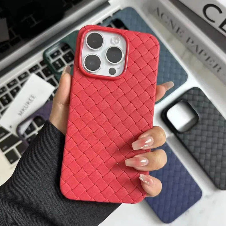 Luxury Weave Breathable Matte Silicone Grid Back Case Cover for iPhone