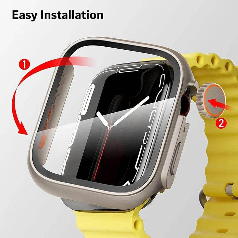 Protective Case with in-build Glass for Apple Watch 45 and 44 into an Apple Watch Ultra snap-on cover - A to Z Prime