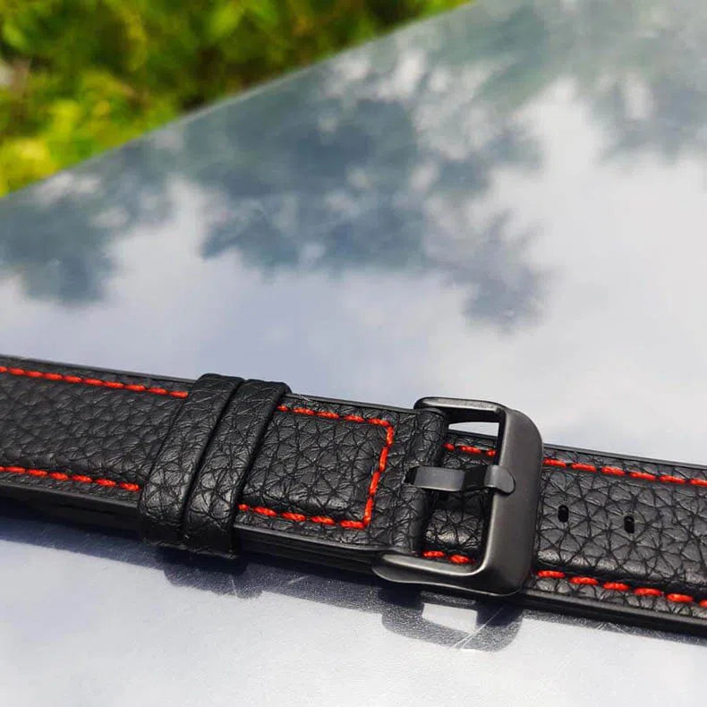 Straps & Bands - Grainy Leather Texture Red Thread Stitch Silicone Rubber Sports Straps Band for Apple Watch - ktusu - Grainy Leather Texture Red Thread Stitch Silicone Rubber Sports Straps Band for Apple Watch - undefined