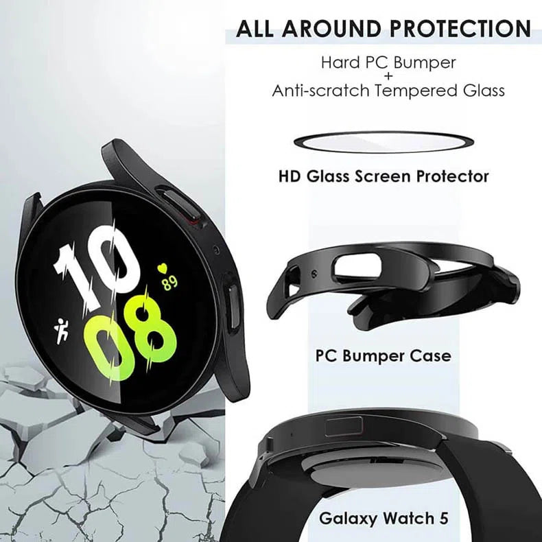 Cases & Covers - Samsung Galaxy Watch 4 (44mm) Matte Hard Slim Bumper with Glass for Smartwatches Case - ktusu - Samsung Galaxy Watch 4 (44mm) Matte Hard Slim Bumper with Glass for Smartwatches Case - undefined