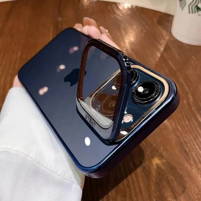 Camera Lens Protector kickstand Electroplating Back Case for Apple iPhone iPhone 15 Pro Max / Blue ktusu
