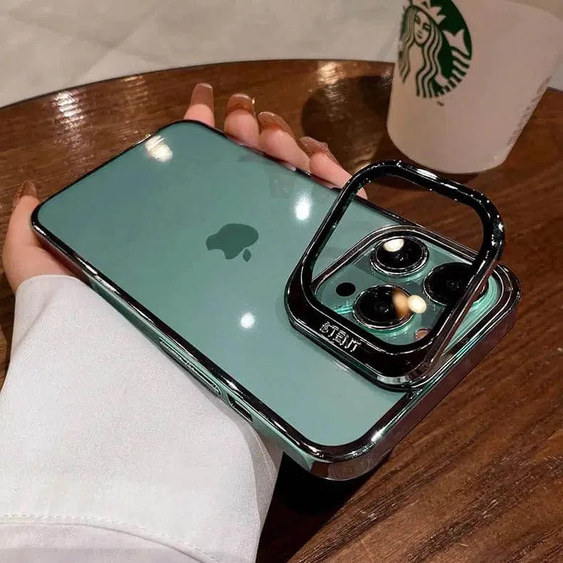 Camera Lens Protector kickstand Electroplating Back Case for Apple iPhone iPhone 15 Pro Max / Pestal Green ktusu