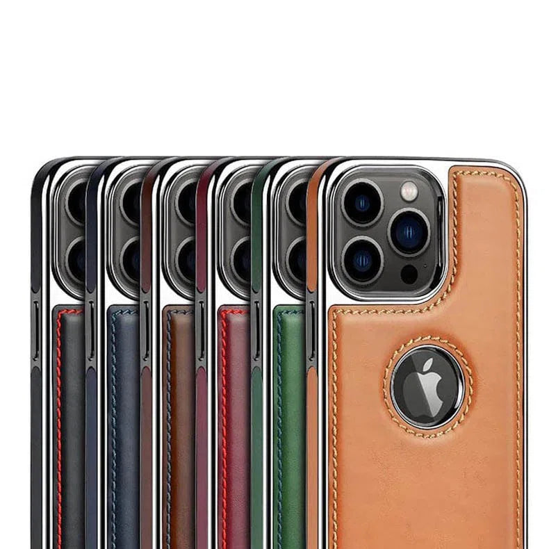 iShock Leather Chrome Electroplating Frame Case with Logo Cut for Apple iPhone Cases & Covers ktusu