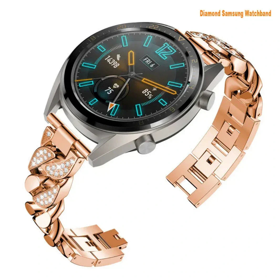 Diamond Metal Stainless Steel Chain Bracelet Band for Smartwatch 20mm 20mm rose-gold Straps & Bands
