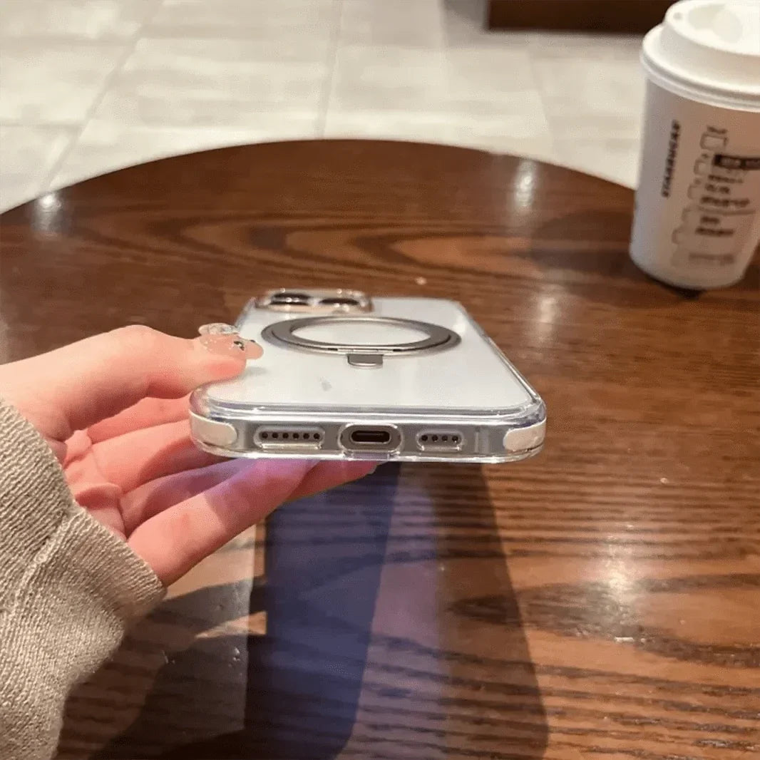 360 Degree Rotatable Magnetic Kickstand Glossy Hard Case for iPhone 16 Pro Max