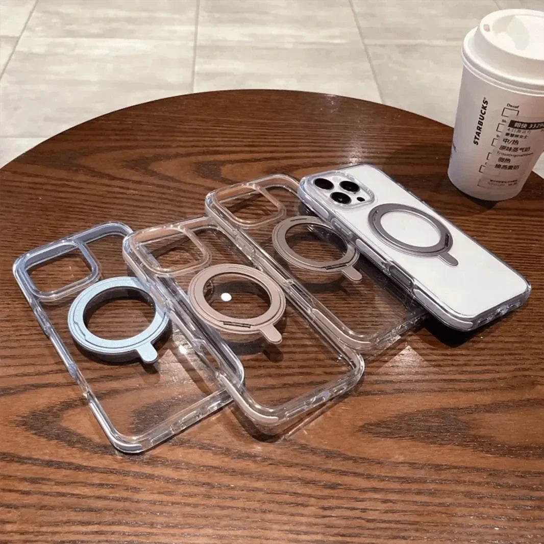 360 Degree Rotatable Magnetic Kickstand Glossy Hard Case for iPhone 16 Pro