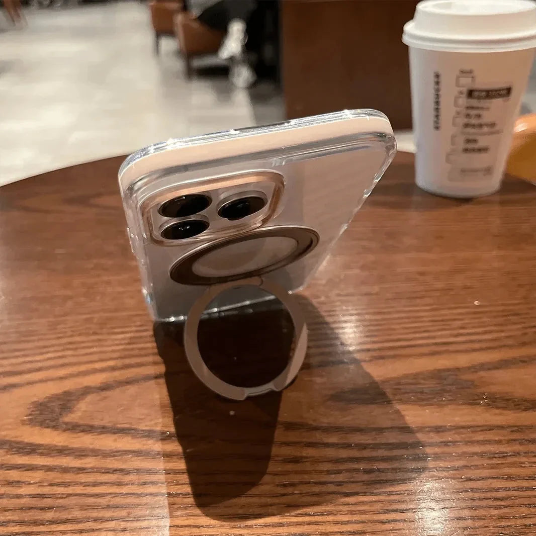 360 Degree Rotatable Magnetic Kickstand Glossy Hard Case for iPhone 16 Pro Max