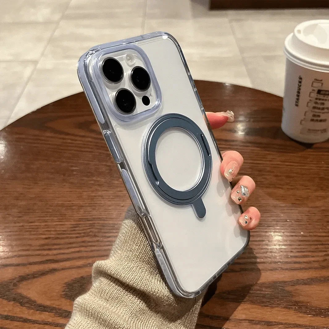 360 Degree Rotatable Magnetic Kickstand Glossy Hard Case for iPhone 16 Pro Max