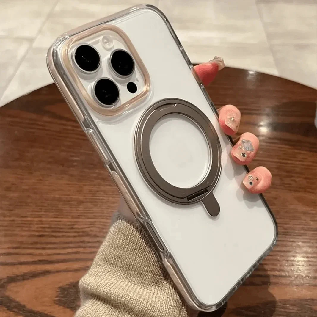 360 Degree Rotatable Magnetic Kickstand Glossy Hard Case for iPhone 16 Pro