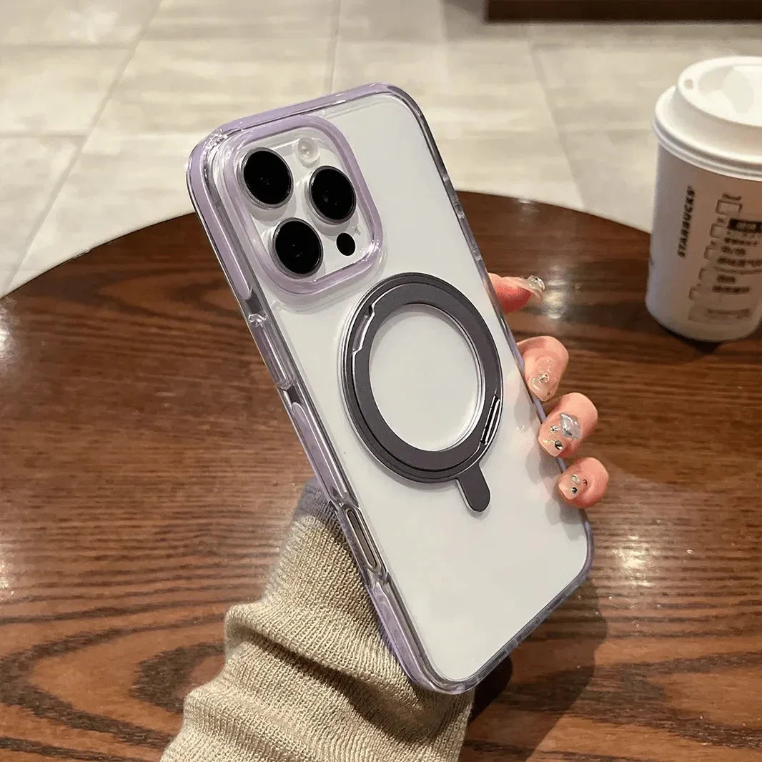 360 Degree Rotatable Magnetic Kickstand Glossy Hard Case for iPhone 16 Pro