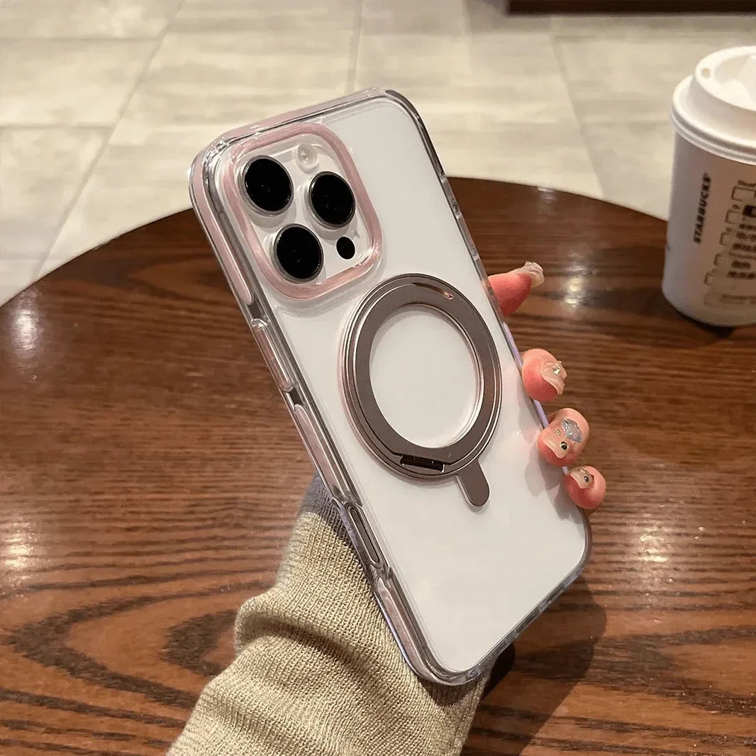 360 Degree Rotatable Magnetic Kickstand Glossy Hard Case for iPhone 16 Pro Max