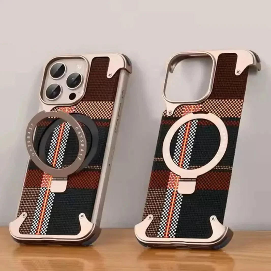 360 Degree Rotatable Ring Stand Metal Frame Kevlar Case for iPhone 16 Pro Max