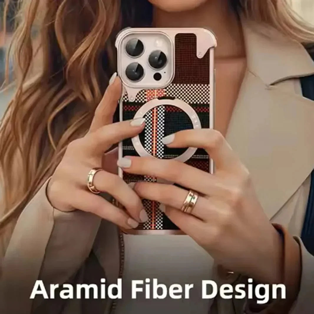 360 Degree Rotatable Ring Stand Metal Frame Kevlar Case for iPhone 16 Pro