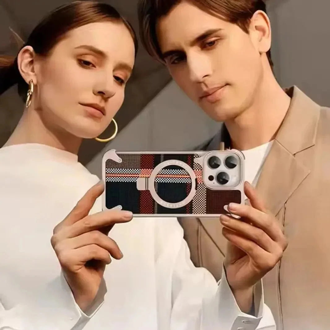 360 Degree Rotatable Ring Stand Metal Frame Kevlar Case for iPhone 16 Pro