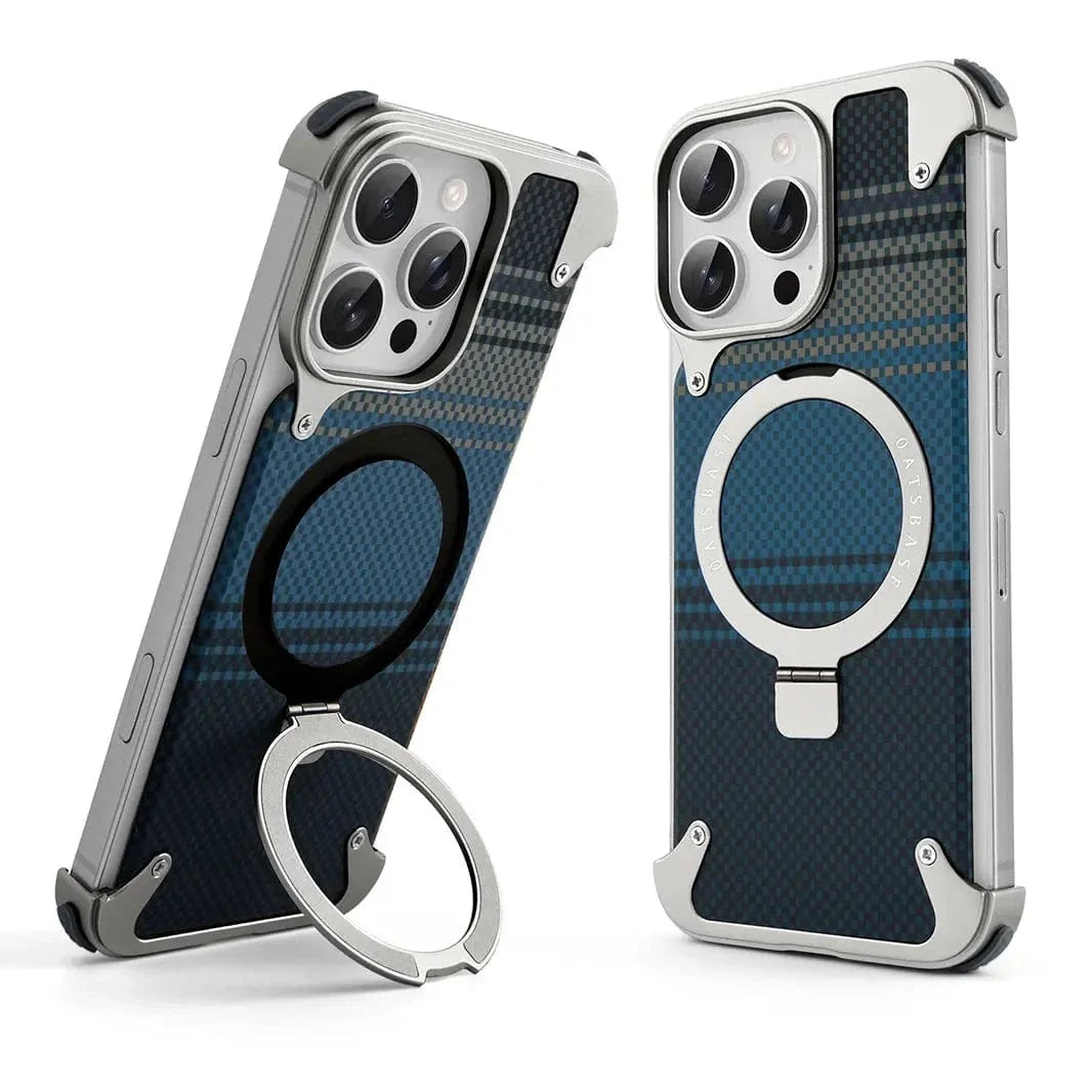 360 Degree Rotatable Ring Stand Metal Frame Kevlar Case for iPhone 16 Pro