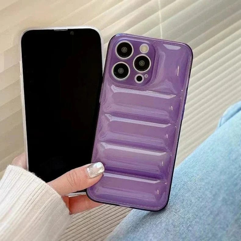 3D Puffer Pattern Silicone Case for iPhone 14 Pro Translucent Purple Back Cases