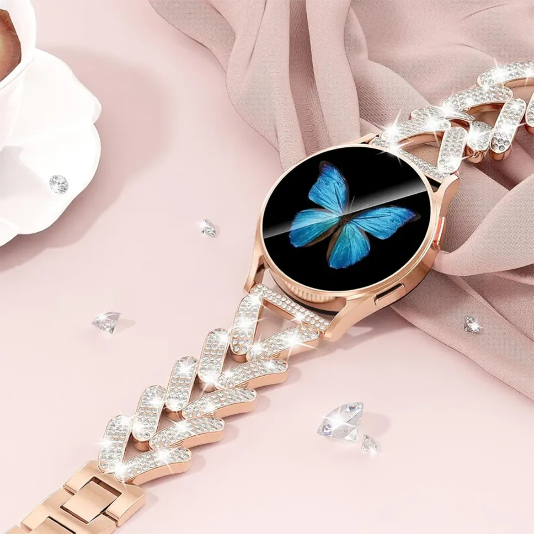 Diamond Bling Rhinestone Stainless Steel Band for Smartwatch 22mm 22mm rose-gold Straps & Bands