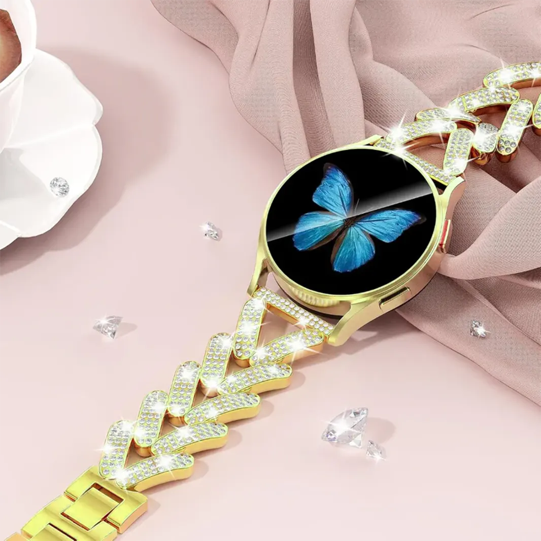 Diamond Bling Rhinestone Stainless Steel Band for Smartwatch 22mm 22mm gold Straps & Bands
