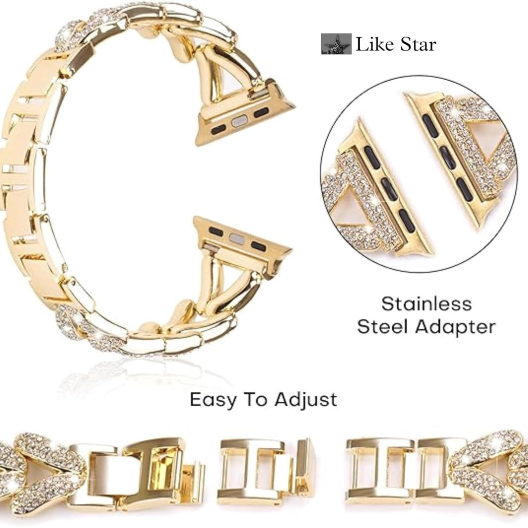 Diamond Bling Rhinestone Stainless Steel Band for Apple Watch 38 | 40 | 41 | 42mm S10 Straps & Bands